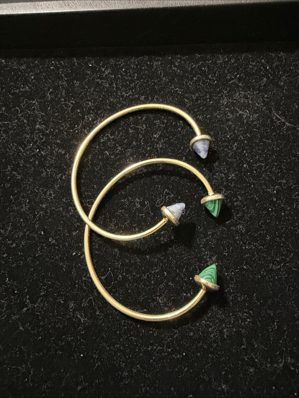 Set of two cuff natural gemstones bracelets, Malachite and Sodalite
